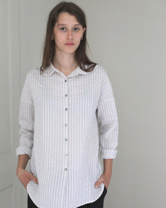 Album Di Famiglia Striped Short Collar Shirt in Off White