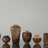 Aki Sakaida 'Smokey Brown Glass Vase with contrasting Clear Rim 13'