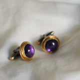 Ram Rijal Oxidised Silver and 22ct Gold Cufflink with Amethyst