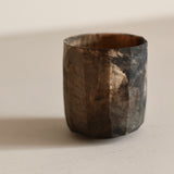 Glenn Dane 'Faceted cup from locally sourced larch. Botanical dyes: alder catkin, grape vine, charcoal, saffron, walnut, oak gall. Tung oil finish'