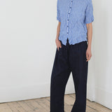 Pas De Calais ‘Shirring Stripe Short Sleeve Blouse in Saxe Blue’ 13-60-6795 / 36