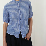 Pas De Calais ‘Shirring Stripe Short Sleeve Blouse in Saxe Blue’ 13-60-6795 / 36