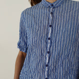 Pas De Calais ‘Shirring Stripe Short Sleeve Blouse in Saxe Blue’ 13-60-6795 / 36