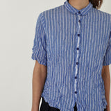 Pas De Calais ‘Shirring Stripe Short Sleeve Blouse in Saxe Blue’ 13-60-6795 / 36