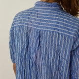 Pas De Calais ‘Shirring Stripe Short Sleeve Blouse in Saxe Blue’ 13-60-6795 / 36