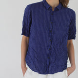 Pas De Calais ‘Shirring Stripe Short Sleeve Blouse in Navy’ 13-60-6795 / 20
