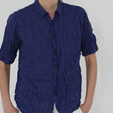 Pas De Calais ‘Shirring Stripe Short Sleeve Blouse in Navy’ 13-60-6795 / 20
