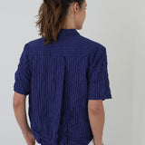 Pas De Calais ‘Shirring Stripe Short Sleeve Blouse in Navy’ 13-60-6795 / 20