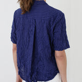 Pas De Calais ‘Shirring Stripe Short Sleeve Blouse in Navy’ 13-60-6795 / 20