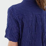 Pas De Calais ‘Shirring Stripe Short Sleeve Blouse in Navy’ 13-60-6795 / 20