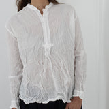 Pas De Calais ‘Washed Cotton Crinkle Stand Collar Shirt in Soft White’ 13-60-6803 / 01