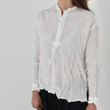 Pas De Calais ‘Washed Cotton Crinkle Stand Collar Shirt in Soft White’ 13-60-6803 / 01