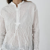 Pas De Calais ‘Washed Cotton Crinkle Stand Collar Shirt in Soft White’ 13-60-6803 / 01