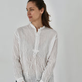 Pas De Calais ‘Washed Cotton Crinkle Stand Collar Shirt in Soft White’ 13-60-6803 / 01
