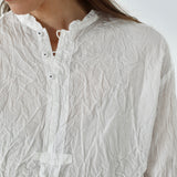 Pas De Calais ‘Washed Cotton Crinkle Stand Collar Shirt in Soft White’ 13-60-6803 / 01