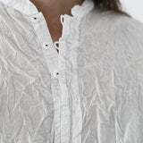 Pas De Calais ‘Washed Cotton Crinkle Stand Collar Shirt in Soft White’ 13-60-6803 / 01