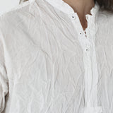Pas De Calais ‘Washed Cotton Crinkle Stand Collar Shirt in Soft White’ 13-60-6803 / 01