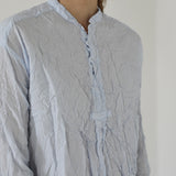 Pas De Calais ‘Washed Cotton Crinkle Stand Collar Shirt in Saxe Blue’ 13-60-6803 / 36