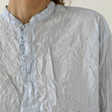 Pas De Calais ‘Washed Cotton Crinkle Stand Collar Shirt in Saxe Blue’ 13-60-6803 / 36