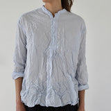 Pas De Calais ‘Washed Cotton Crinkle Stand Collar Shirt in Saxe Blue’ 13-60-6803 / 36