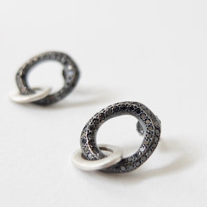Rosa Maria striking black diamond and silver hoop earrings
