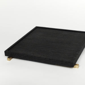 Pacha Design Square tray in Burnt English Oak with square brass feet 9